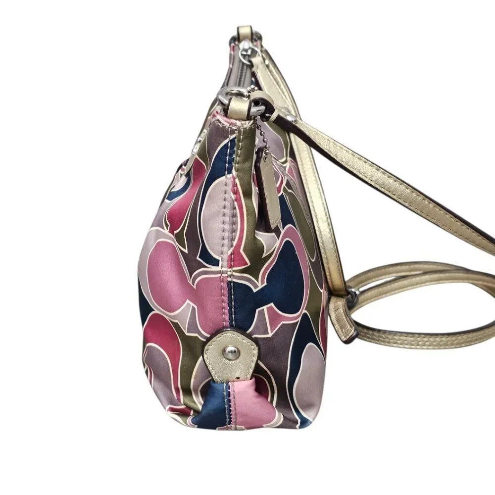 Coach Ashley Scarf Print Y2K Sateen Leather Trim Crossbody Shoulder Bag COA